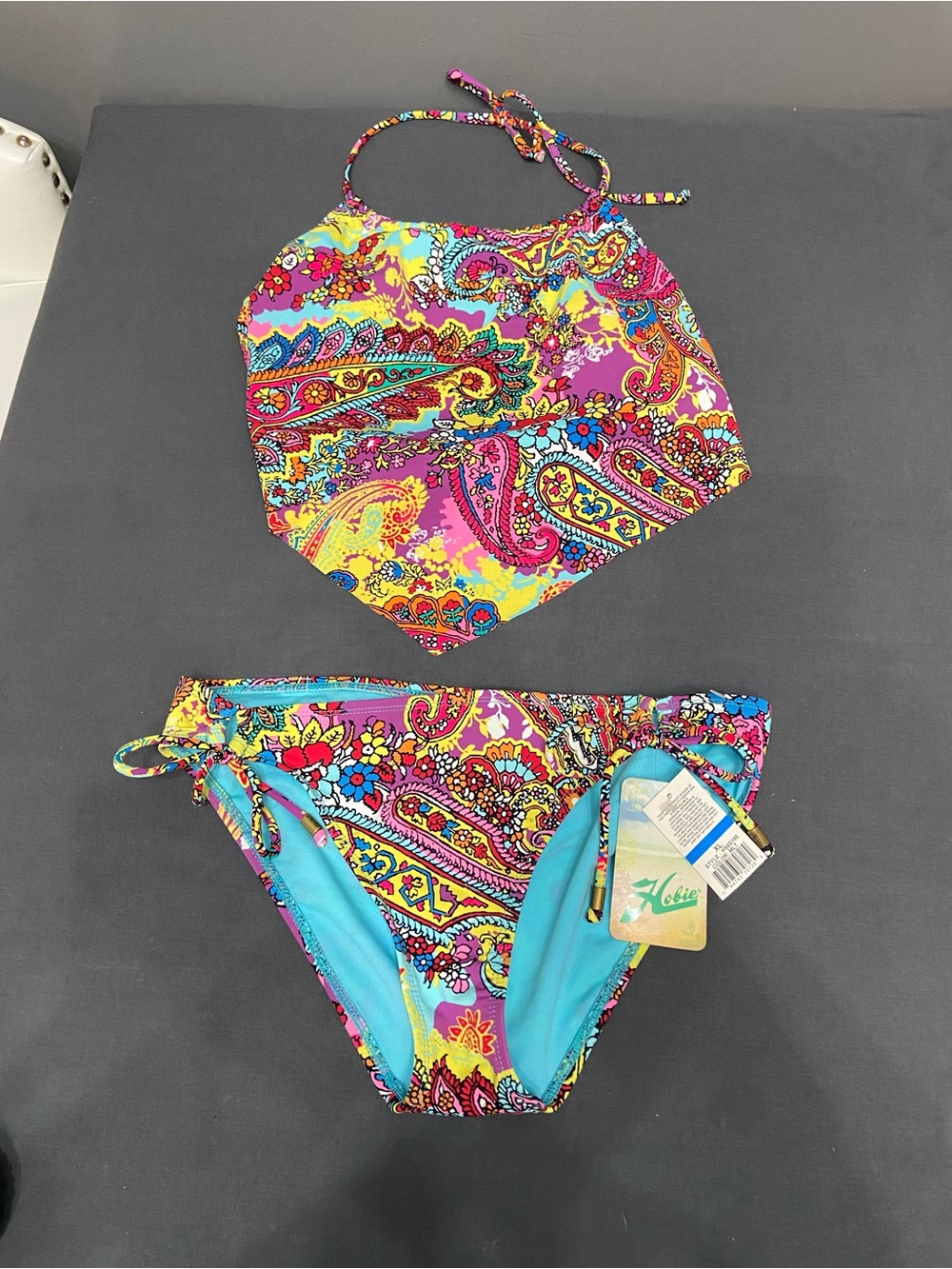 New W/Tags Womens Two-piece Colorful Swimsuit XL Festival Beach BBQ Bandanna